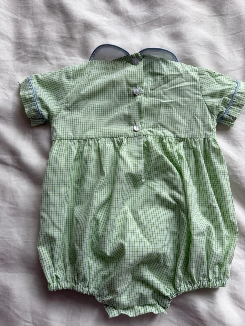 Petit Bebe Smocked Green Plaid with Golf Embroidery Bubble